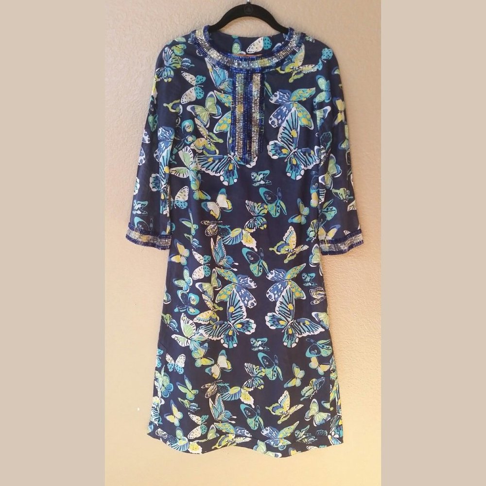 TORY BURCH jewel beaded Butterfly Tunic Kaftan Dress Size 2 MSRP $398